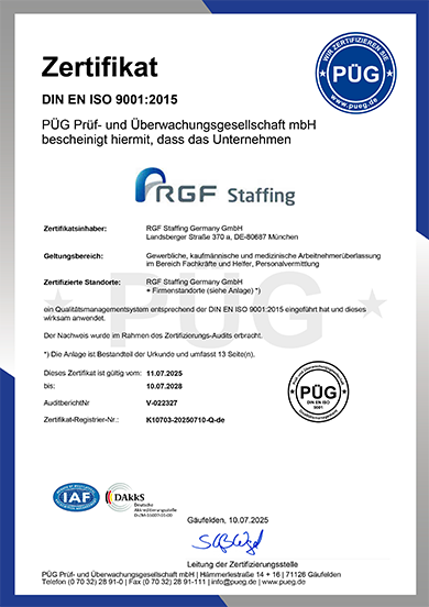 Geprüfte Qualität Zertifizierung Geprüfte Qualität: DIN EN ISO 9001 für Arbeitnehmerüberlassung & Vermittlung
