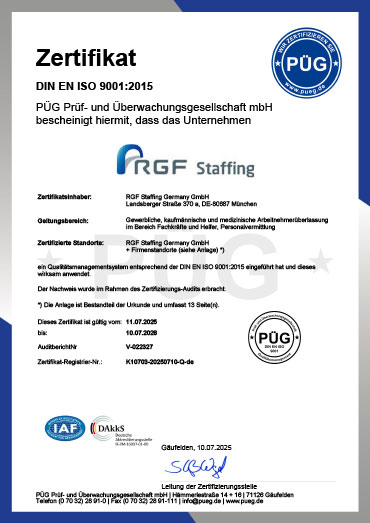 Geprüfte Qualität Zertifizierung Geprüfte Qualität: DIN EN ISO 9001 für Arbeitnehmerüberlassung & Vermittlung